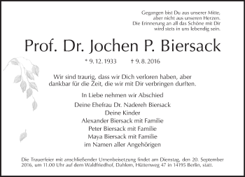 Traueranzeige von Jochen Biersack von Tagesspiegel