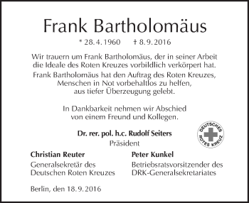 Traueranzeige von Frank Bartholomäus von Tagesspiegel