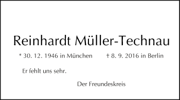 Traueranzeige von Reinhardt Müller-Technau von Tagesspiegel