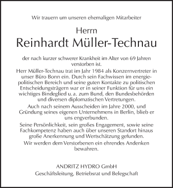 Traueranzeige von Reinhardt Müller-Technau von Tagesspiegel