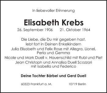 Traueranzeige von Elisabeth Krebs von Tagesspiegel