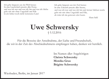 Traueranzeige von Uwe Schwersky von Tagesspiegel