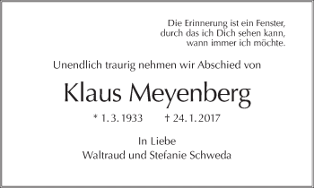 Traueranzeige von Klaus Meyenberg von Tagesspiegel