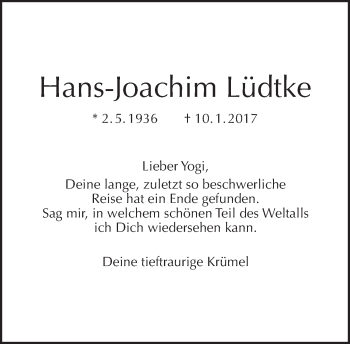 Traueranzeige von Hans-Joachim Lüdtke von Tagesspiegel