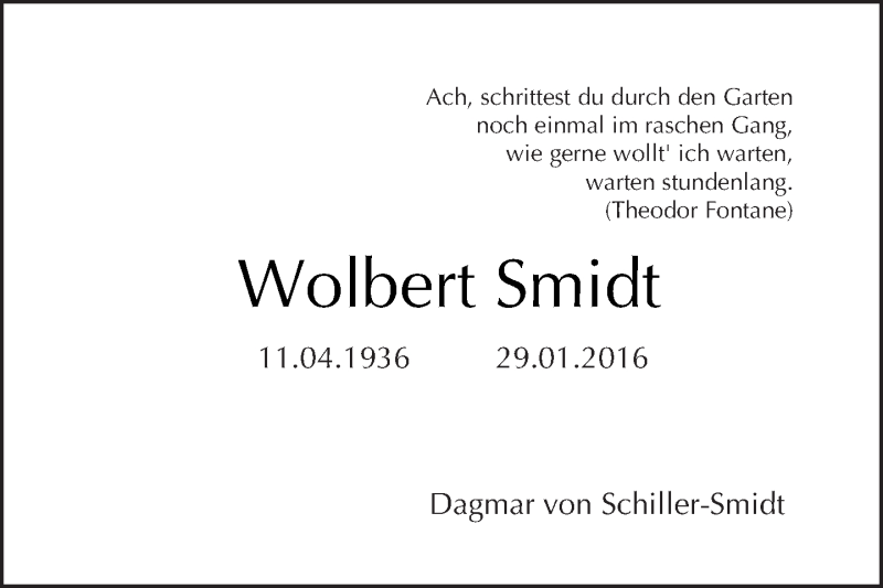  Traueranzeige für Wolbert Smidt vom 29.01.2017 aus Tagesspiegel