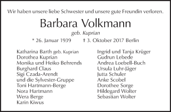 Traueranzeige von Barbara Volkmann von Tagesspiegel