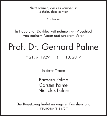 Traueranzeige von Gerhard Palme von Tagesspiegel