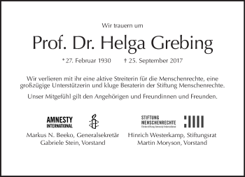 Traueranzeige von Helga Grebing von Tagesspiegel