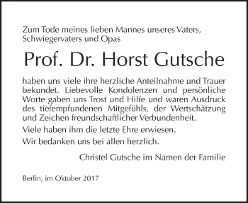 Traueranzeige von Horst Gutsche von Tagesspiegel