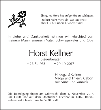 Traueranzeige von Horst Kellner von Tagesspiegel