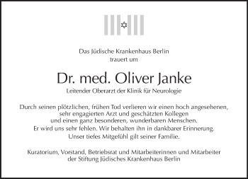 Traueranzeige von Oliver Janke von Tagesspiegel