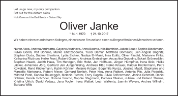 Traueranzeige von Oliver Janke von Tagesspiegel