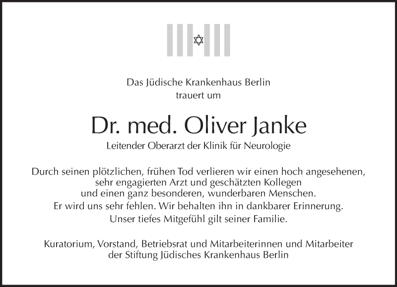  Traueranzeige für Oliver Janke vom 29.10.2017 aus Tagesspiegel