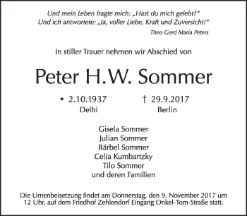 Traueranzeige von Peter Sommer von Tagesspiegel