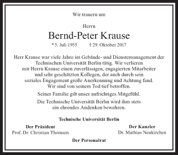 Traueranzeige von Bernd-Peter Krause von Tagesspiegel