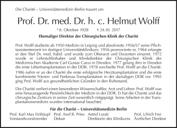 Traueranzeige von Helmut Wolff von Tagesspiegel