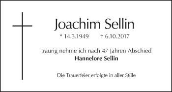 Traueranzeige von Joachim Sellin von Tagesspiegel