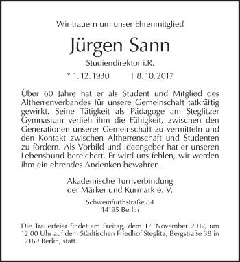 Traueranzeige von Jürgen Sann von Tagesspiegel