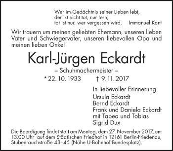 Traueranzeige von Karl-Jürgen Eckardt von Tagesspiegel