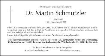 Traueranzeige von Martin Schmutzler von Tagesspiegel