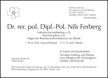 Traueranzeige von Nils Ferberg von Tagesspiegel