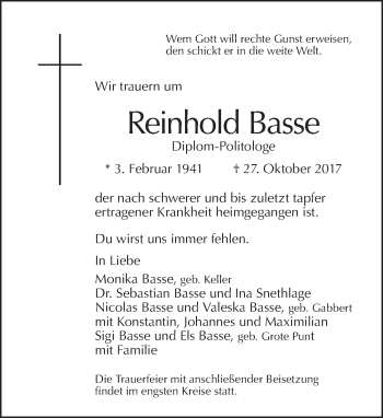 Traueranzeige von Reinhold Basse von Tagesspiegel