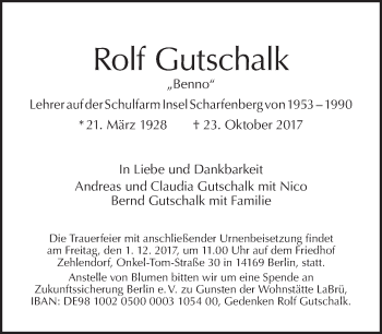 Traueranzeige von Rolf Gutschalk von Tagesspiegel