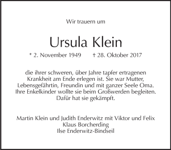 Traueranzeige von Ursula Klein von Tagesspiegel