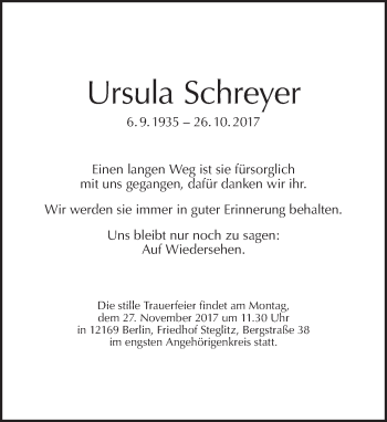 Traueranzeige von Ursula Schreyer von Tagesspiegel