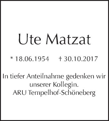 Traueranzeige von Ute Matzat von Tagesspiegel