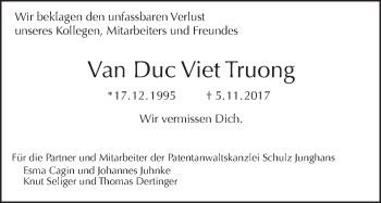 Traueranzeige von Van Duc Viet Truong von Tagesspiegel