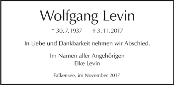 Traueranzeige von Wolfgang Levin von Tagesspiegel