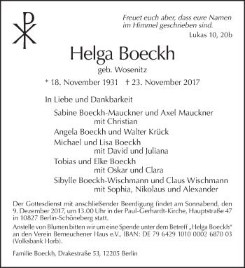 Traueranzeige von Helga Boeckh von Tagesspiegel