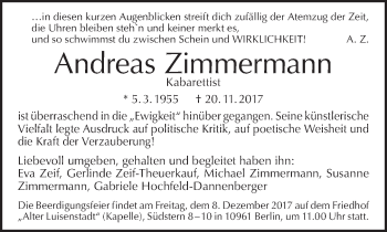 Traueranzeige von Andreas Zimmermann von Tagesspiegel