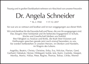 Traueranzeige von Angela Schneider von Tagesspiegel