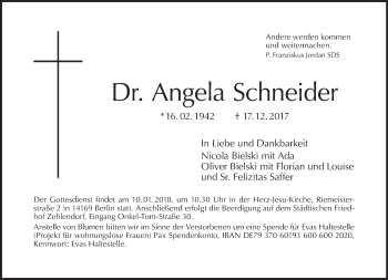 Traueranzeige von Angela Schneider von Tagesspiegel