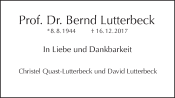 Traueranzeige von Bernd Lutterbeck von Tagesspiegel