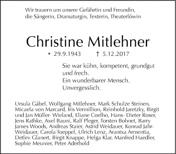 Traueranzeige von Christine Mitlehner von Tagesspiegel