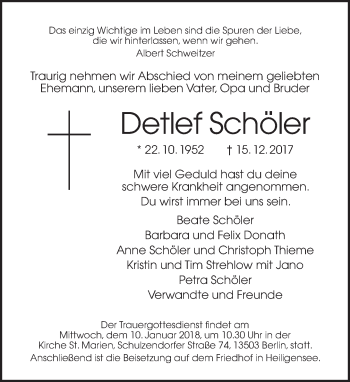 Traueranzeige von Detlef Schöler von Tagesspiegel