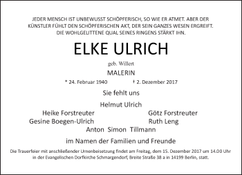Traueranzeige von Elke Ulrich von Tagesspiegel