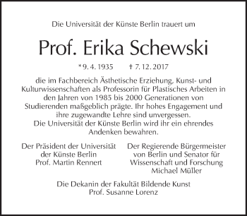 Traueranzeige von Erika Schewski von Tagesspiegel
