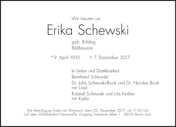 Traueranzeige von Erika Schewski von Tagesspiegel