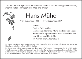 Traueranzeige von Hans Mühe von Tagesspiegel