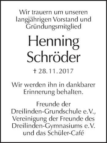 Traueranzeige von Henning Schröder von Tagesspiegel