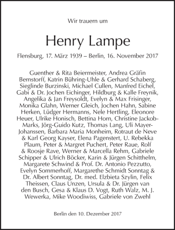 Traueranzeige von Henry Lampe von Tagesspiegel