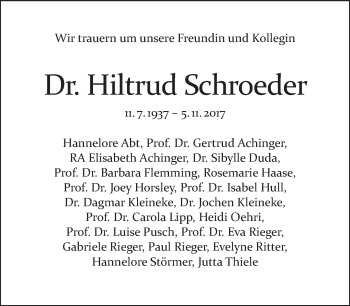 Traueranzeige von Hiltrud Herta Schroeder von Tagesspiegel