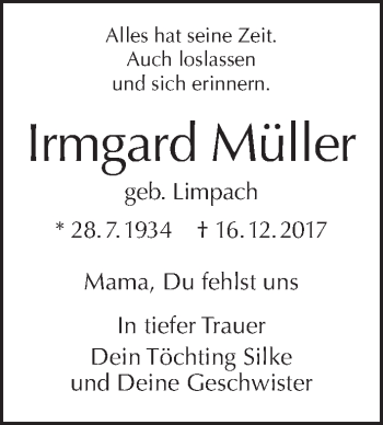 Traueranzeige von Irmgard Müller von Tagesspiegel