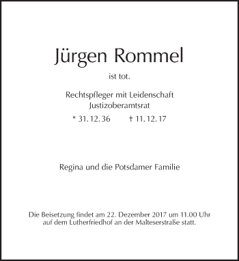 Traueranzeige von Jürgen Rommel von Tagesspiegel