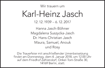 Traueranzeige von Karl-Heinz Jasch von Tagesspiegel