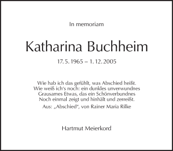 Traueranzeige von Katharina Buchheim von Tagesspiegel